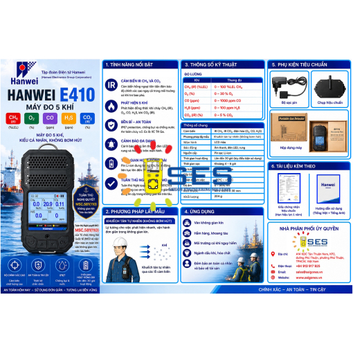 Máy đo 5 khí (CO2) - Hanwei E410 (Loại không bơm hút)